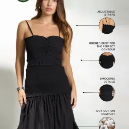 VIRGIO Black Cotton Solid Sleeveless Dress image 5