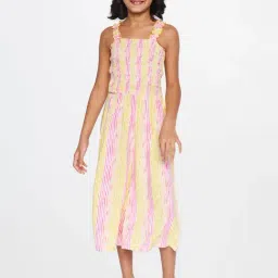 Global Desi Girl Kids Pink & Yellow Striped Jumpsuit-picture-20