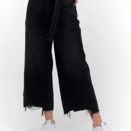 American Eagle Women Black Wide Leg Crop Jean-image-98