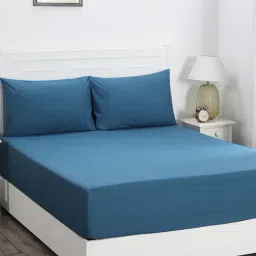 Maspar Colorart Slumber Blue 200 TC Cotton Queen Size Bed Sheet with 2 Pillow Cover-image-90