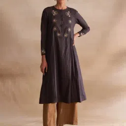 Folksong By W Brown Cotton Embroidered A Line Kurta-picture-27