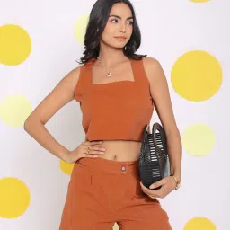 KAORI BY SHREYA AGARWAL Brown Linen Solid Shorts image 5