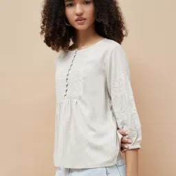 Fame Forever By Lifestyle Beige Regular Fit Embroidered Top image 3