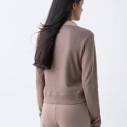 studiofit women Studiofit by Westside Taupe Ribbed Cotton-Blend Top image 2