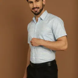 Indian Needle Blue Pure Cotton Regular Fit Striped Shirt-picture-24