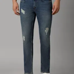 Louis Philippe Navy Cotton Slim Fit Distressed Jeans-picture-44