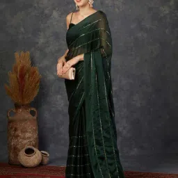 Satrani Green Embellished Saree With Unstitched Blouse-picture-12