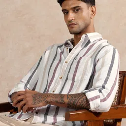 WROGN Men Comfort Fit Vertical Striped Spread Collar Pure Cotton Casual Shirt-image-97