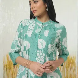 Soch Turquoise Blue Regular Fit Floral Print Kurta image 5