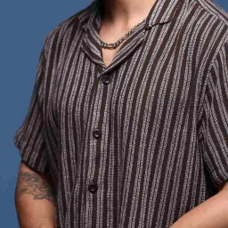 showoffff Showoff Brown Cotton Relaxed Fit Striped Shirt image 5
