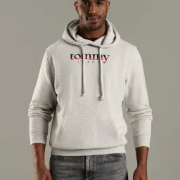 Tommy Hilfiger Grey Cotton Regular Fit Logo Printed Hooded Sweatshirt image 1