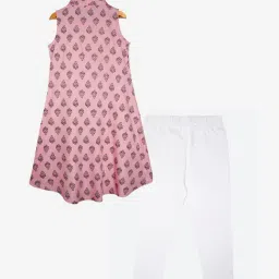 Kiddopanti Kids Peach & White Floral Print Kurta with Leggings image 2