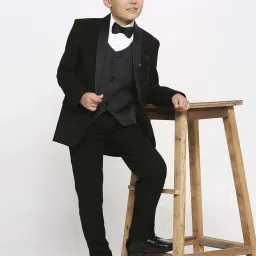 Kids Island Boys Black & White Solid Full Sleeves Suit Set image 5