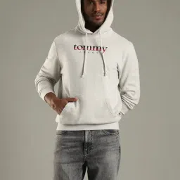 Tommy Hilfiger Grey Cotton Regular Fit Logo Printed Hooded Sweatshirt image 5