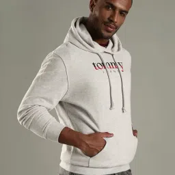 Tommy Hilfiger Grey Cotton Regular Fit Logo Printed Hooded Sweatshirt image 4