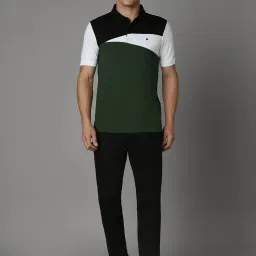Louis Philippe Green Regular Fit Colour Block Polo T-Shirt image 5