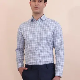 Greenfibre White & Blue Cotton Checked Slim Fit Shirt-picture-28