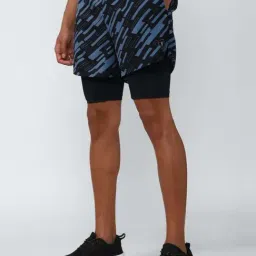 Van Heusen Flex Black & Blue Regular Fit Printed Shorts image 3