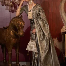 Elora Olive Green Silk Woven Saree With Unstitched Blouse-picture-35