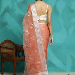 Jaipur Kurti Peach Woven Saree With Unstitched Blouse image 2