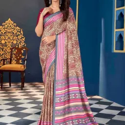 Saree Mall Pink Printed Sarees With Unstitched Blouse-image-88