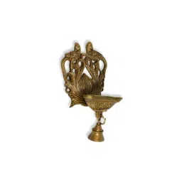 ExclusiveLane Gold Brass Carved Peacock Hand-Etched Decorative Wall Hanging Diya With Bells image 4