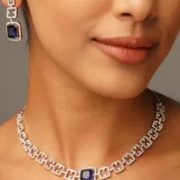 Abdesigns Silver American Diamond Cubic Zirconia Necklace & Earring Set-picture-14