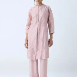 Zuba by Westside Light Pink Floral Embroidered A-Line Kurta-image-41