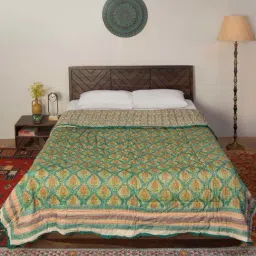 Fabindia Home Paro Green Cotton 118 TC 56 GSM Hand Block Printed Double Quilt-picture-21