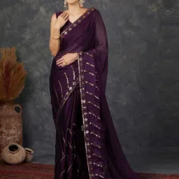 Satrani Wine Embellished Saree With Unstitched Blouse-picture-38