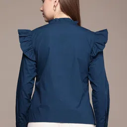 French Connection Mandarin Collar Cuffed Sleeves Pure Cotton Shirt Style Top image 5