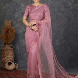 Satrani Taffy Pink Embellished Saree With Unstitched Blouse-image-55