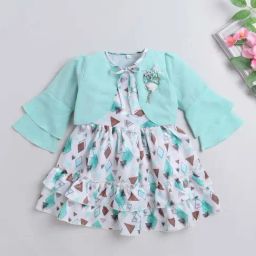 The Magic Wand Kids Aqua Blue & White Applique Dress with Shrug-picture-7