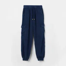 Fame Forever by Lifestyle Girls Indigo Cotton Textured Joggers-picture-42
