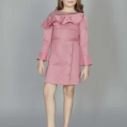 Peppermint Girls Pink Solid Full Sleeves Dress-image-27