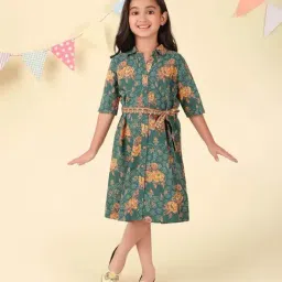 Fabindia Girls Green Cotton Floral Dress-picture-29