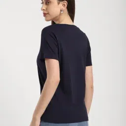 R&B Navy Cotton Graphic Print Regular Fit T-Shirt image 2