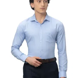 Park Avenue Blue Cotton Slim Fit Texture Shirt-picture-10