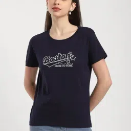 R&B Navy Cotton Graphic Print Regular Fit T-Shirt image 4