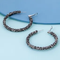 Kushal's Fashion Jewellery Rhodium-Plated Spherical Zircon Studded Hoop Earrings-picture-32