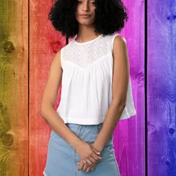 DressBerry Embroidered Cotton Schiffli Crop Top image 1