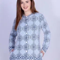 Roadster Women Geometric Self-Design Round Neck Button Cardigan Sweaters-image-16