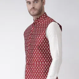 DEYANN Men Red & White Printed Woven-Design Nehru Jacket image 4