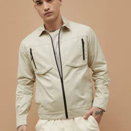 Bossini Men Beige Solid Cotton Regular Jacket-image-26
