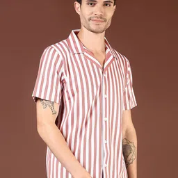 V-Mart Men Spread Collar Vertical Striped Cotton Casual Shirt image 3