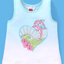 Babyhug 100% Cotton Ombre Effect Sleeveless Tee With Graphics Foil & Frill Detailing & Dolphin Print - Light Blue & White-picture-14