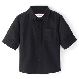 Babyhug Linen Full Sleeves Solid Shirt - Black-image-44