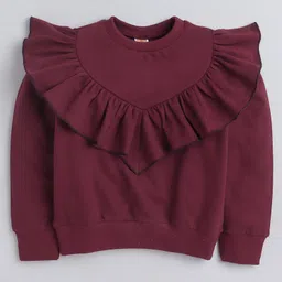 Aww Hunnie Full Sleeves Frill Detailed Autumn & Winter Wear Sweatshirt - Maroon-picture-16
