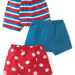 Babyhug 100% Cotton Knit Boxers  Solid Number & Striped  Print Pack of 3- Red & Blue-image-47