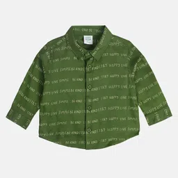 MINI KLUB Full Sleeves Stay Happy Be Kind Text Printed Shirt - Green-image-0